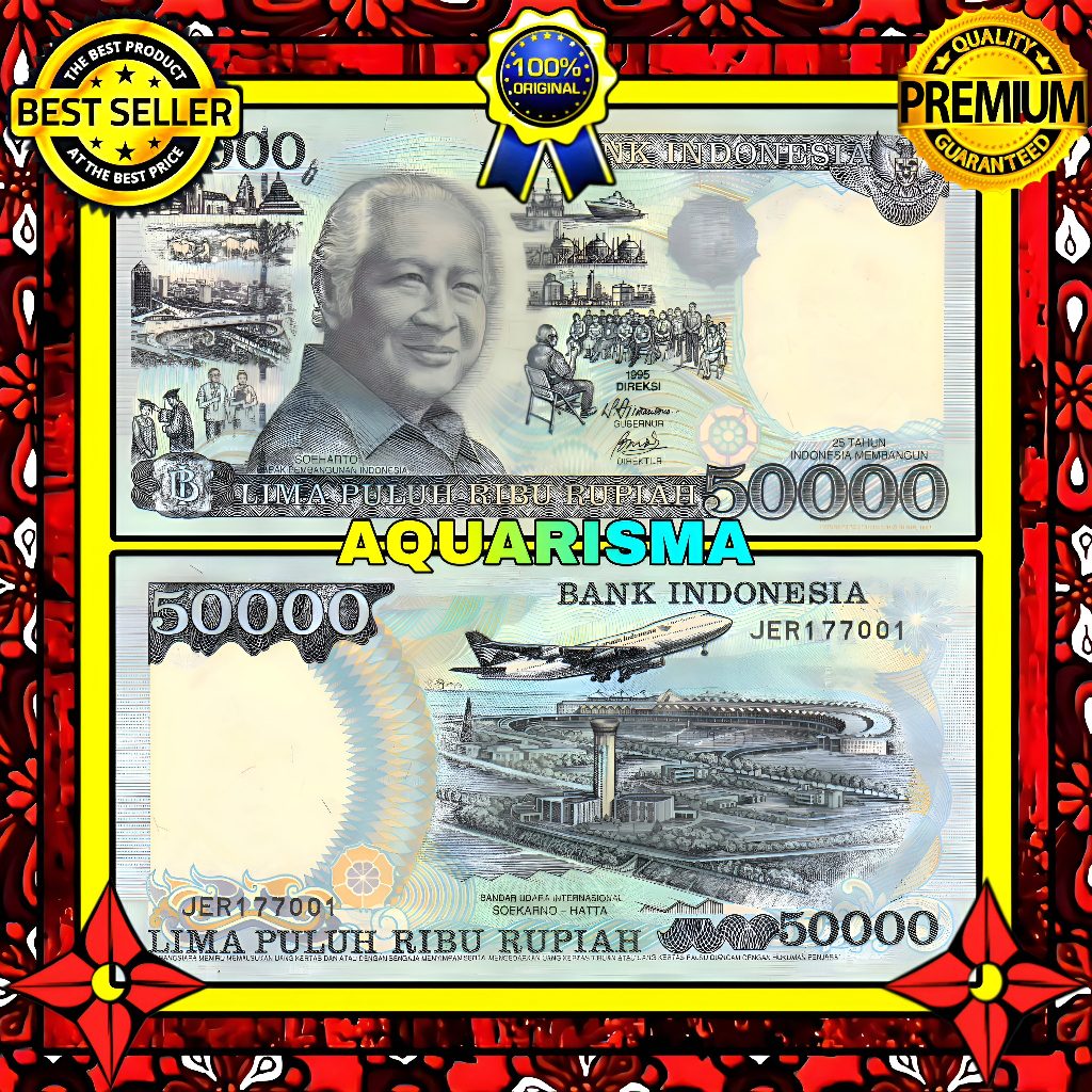 KOLEKSI NUMISMATIK - SOUVENIR UANG KUNO 50000 RUPIAH INDONESIA SOEHARTO 1995
