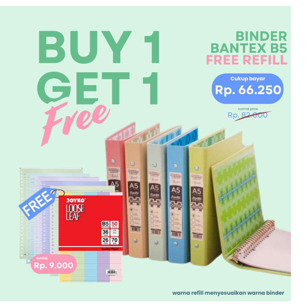 

BUY 1 GET 1 Bantex B5 Multiring Binder Batik Series Pastel 26 Ring #1336 FREE ISI BINDER