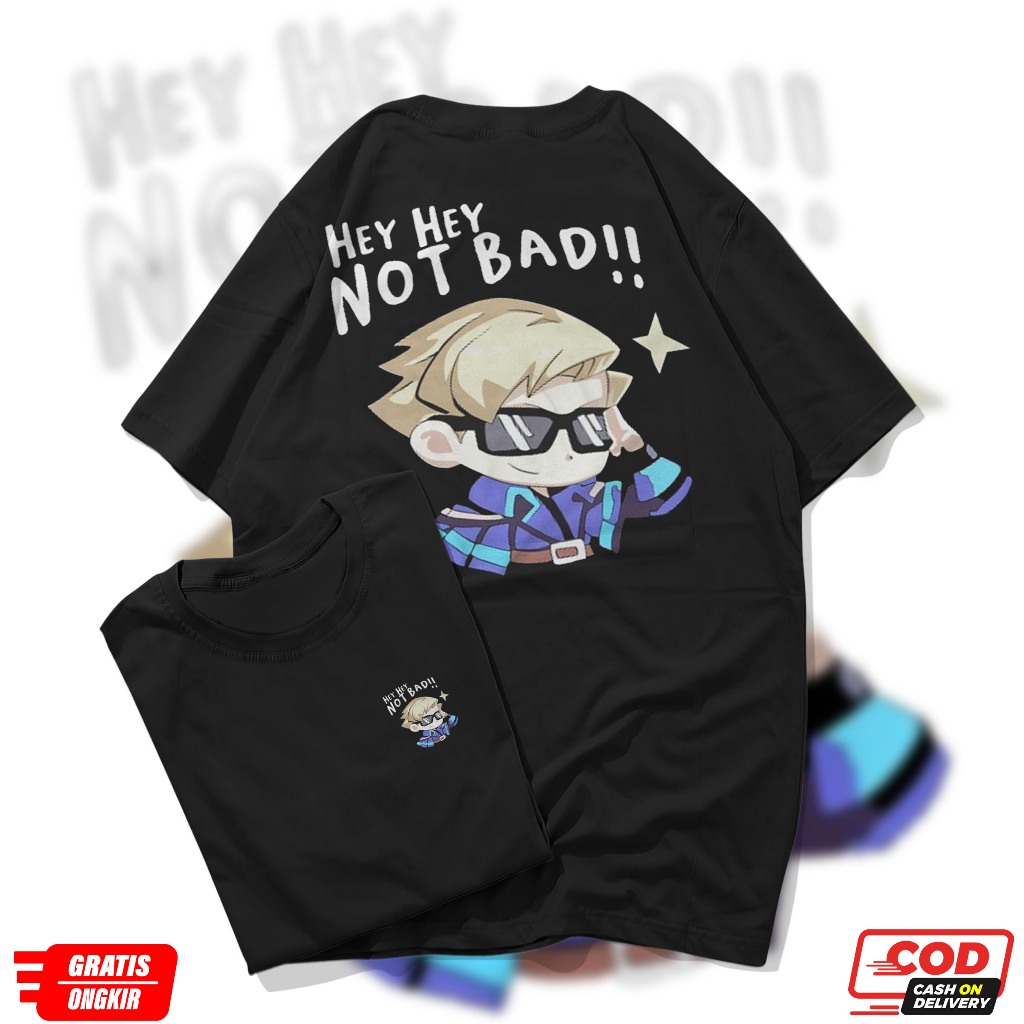 Kaos Emote HEY HEY NOTBAD Mobile Legends Alucard MLBB | Kaos Distro Bahan Katun |
