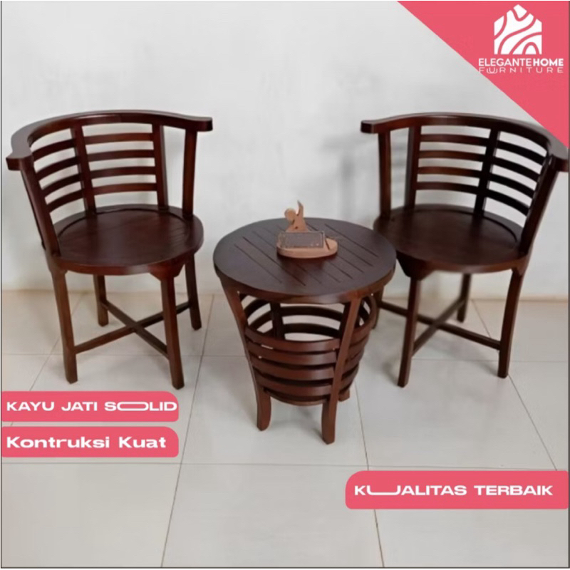 kursi teras cantik, kursi teras kayu jati, kursi teras minimalis modern, kursi teras elegan jati asl