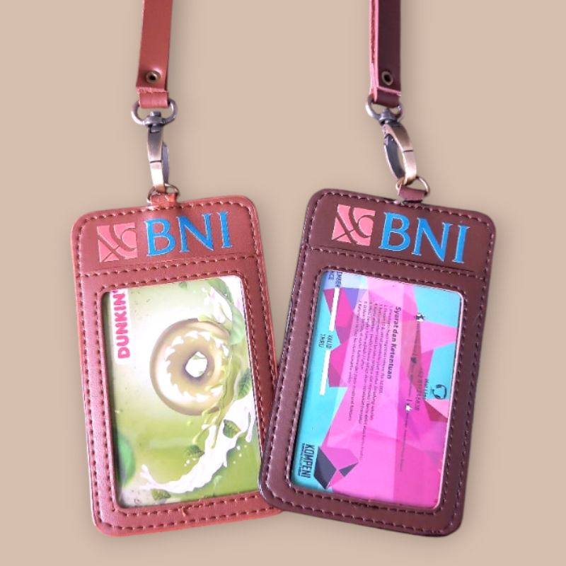 

Lanyard BNI | Id Card Holder Name Tag Kulit Model Simpel Elegant