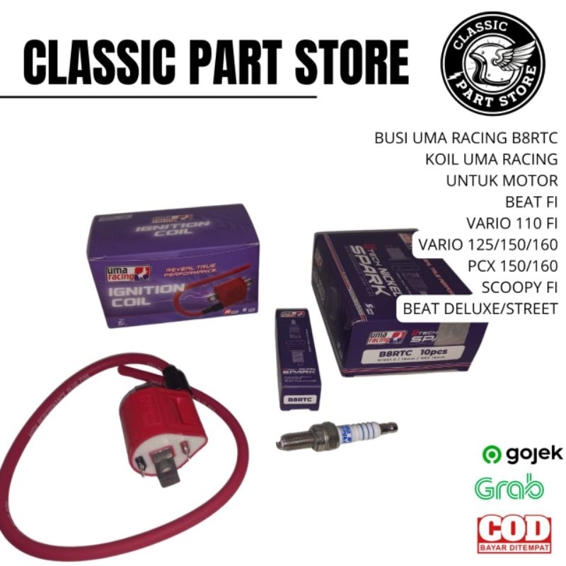 Koil uma racing injeksi dan busi uma racing b8rtc untuk motor beat fi vario injeksi scoopy pcx