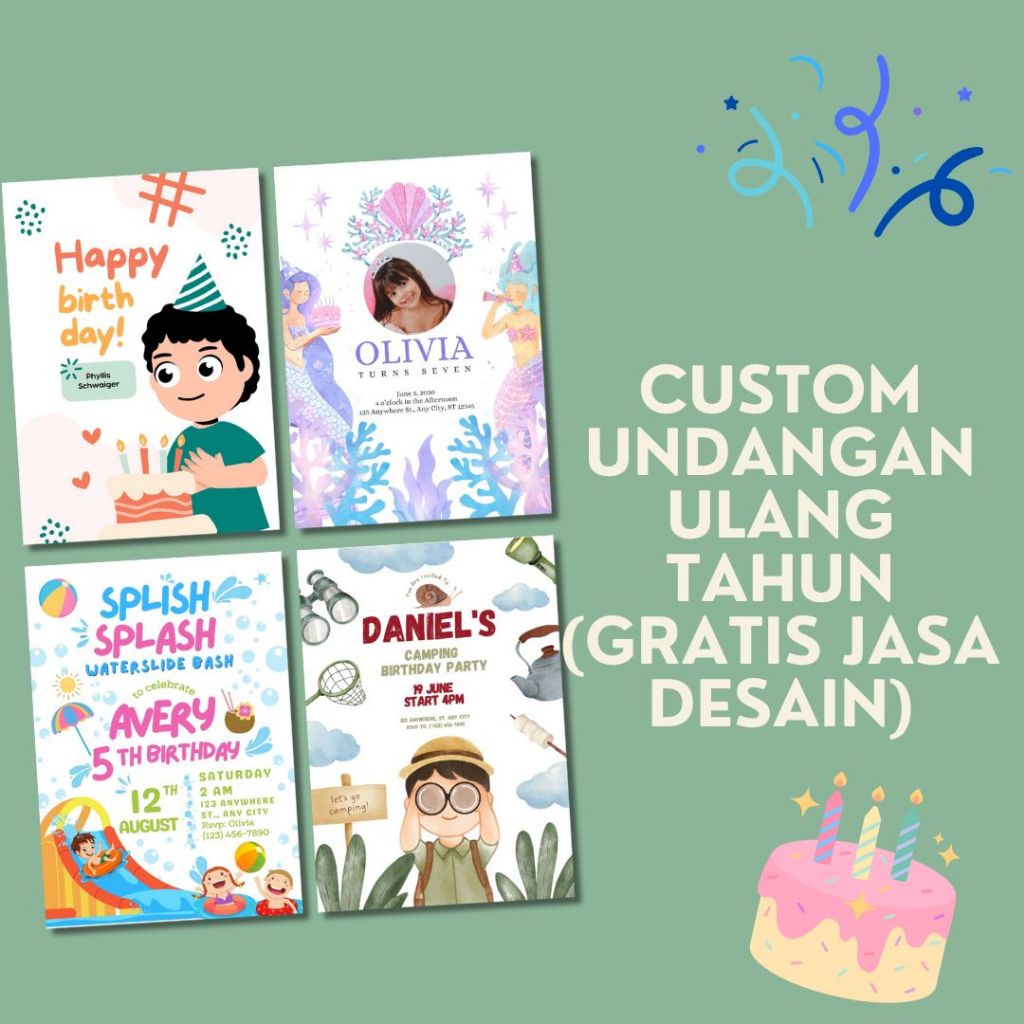 UNDANGAN ULANG TAHUN ANAK CUSTOM GRATIS JASA DESAIN