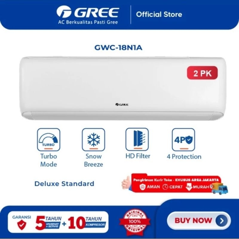 AC SPLIT GREE 2PK DELUXE STANDAR SERIES N1A KOMPRESSOR BLACK DIAMOND FIN GWC-18N1A