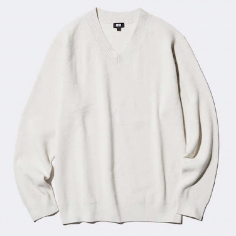 UNIQLO Men Waffle Kerah V Neck Sweater Pria Lengan Panjang