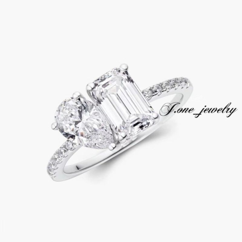 Cincin Emerald Cut + Pear Cut Kualitas Premium