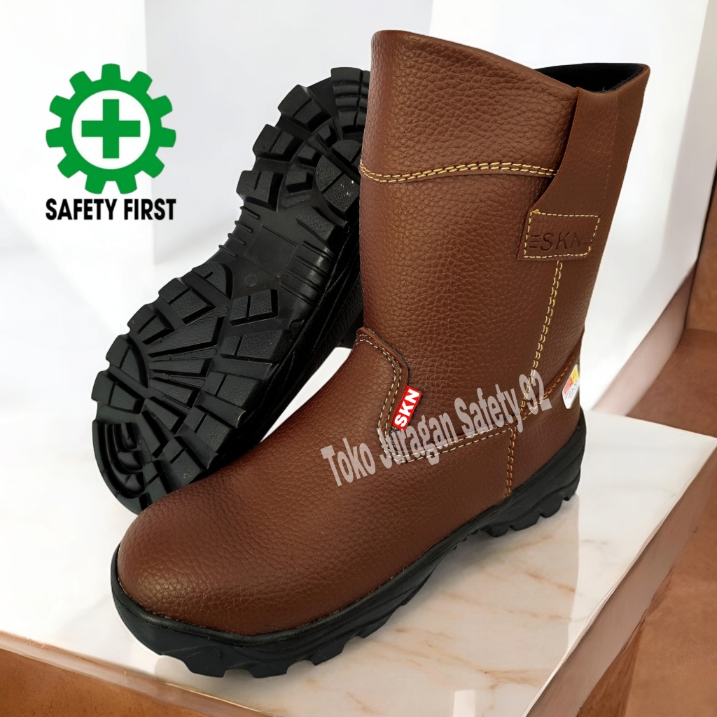 Sepatu Safety Boot CoklatUjung Besi Shoes Mirip Chettah Kulit Skn Septy Pria Wanita