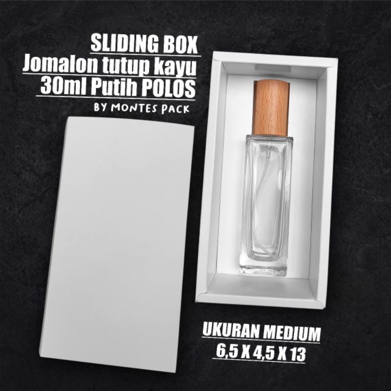

SLIDE BOX Jomalon tutup Kayu 30ml / sliding putih polos / sliding box parfum 30ml