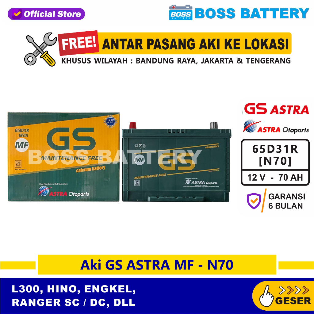 Aki GS MF N70 - 70 Amper, Aki GS ORIGINAL ASTRA OTOPARTS