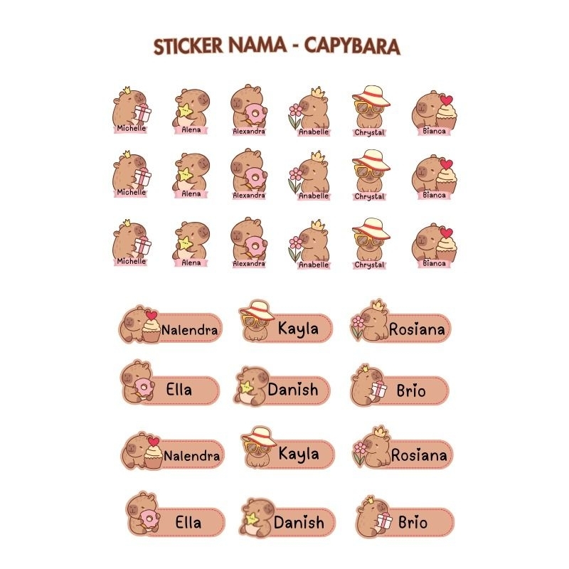 

STICKER NAMA CUSTOM WATERPROOF - CAPYBARA 30 pcs/STICKER NAMA ANAK CUSTOM/STICKER LABEL NAMA ANAK CUSTOM