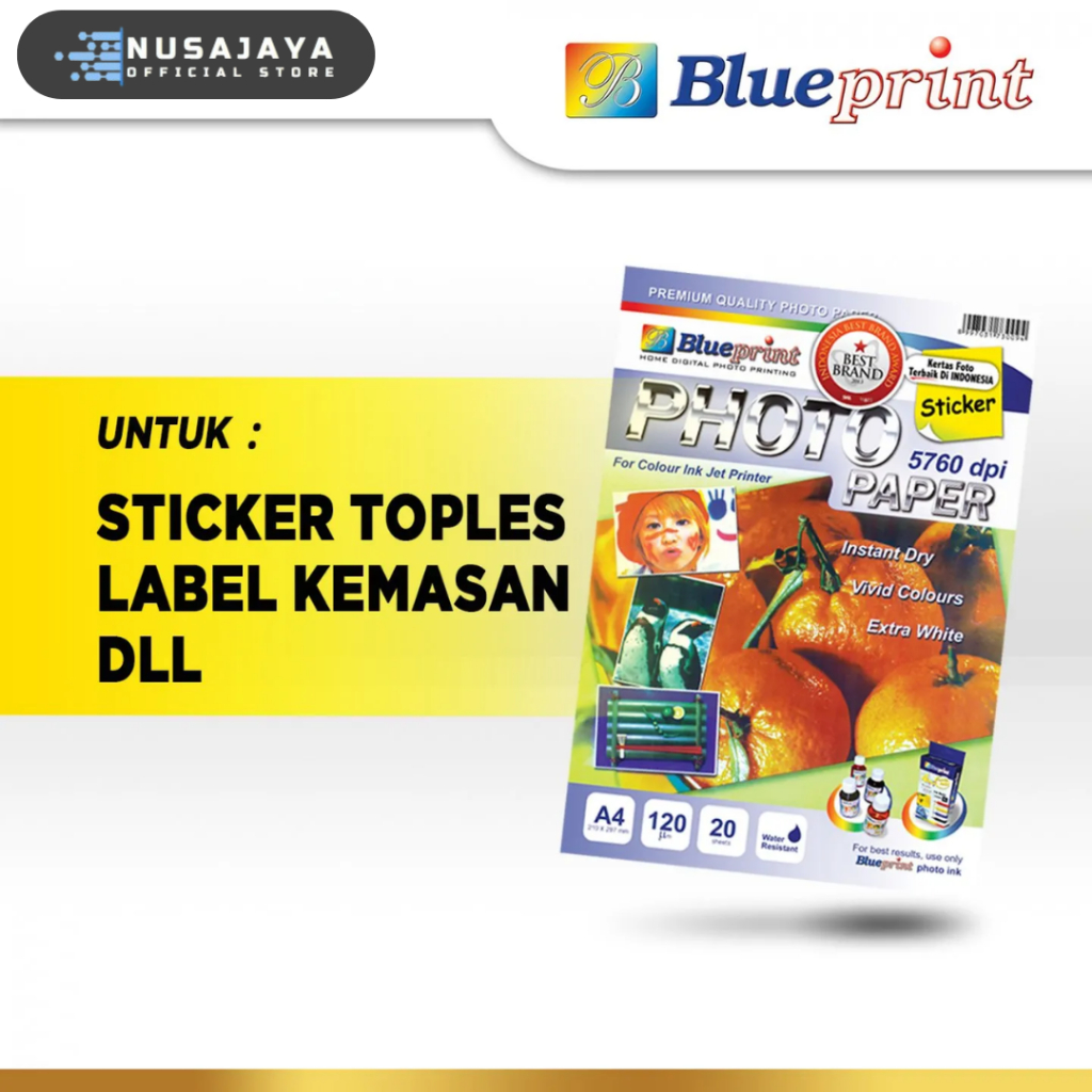 

Kertas Sticker Glossy / Sticker Glossy Photo Paper BLUEPRINT A4 120 gsm