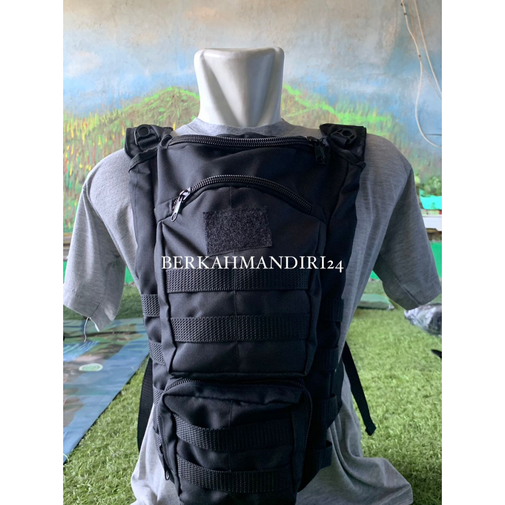 Tas Punggung Sepeda Tactical Polos Motif Loreng Bahan Velcro Cordura Lubang Waterbag