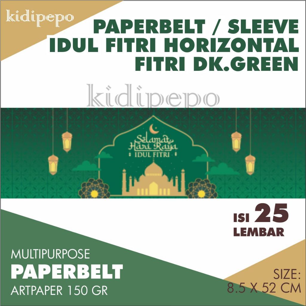 

PAPERBELT / SLEEVE IDUL FITRI HORIZONTAL FITRI DK.GREEN - ISI 25 LEMBAR