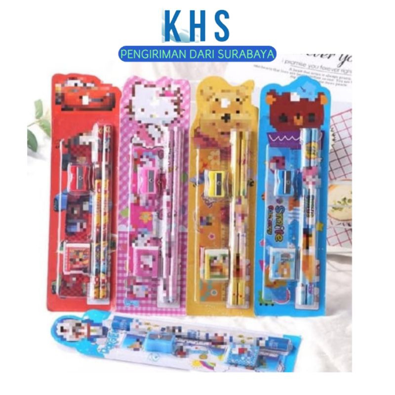 

Stationary Set 5 in 1 Karakter Alat Tulis Sekolah Paket Mini Pensil Penghapus Penggaris Serutan