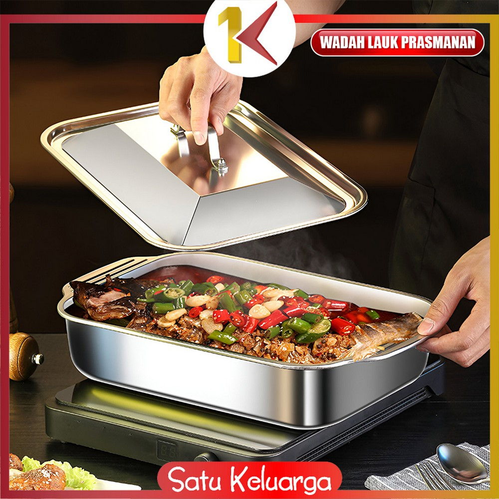 Sk-C1236 Panci Stainless Set Tutup Wadah Saji Lauk Tempat Prasmanan Luxury / Panggangan Ikan Persegi