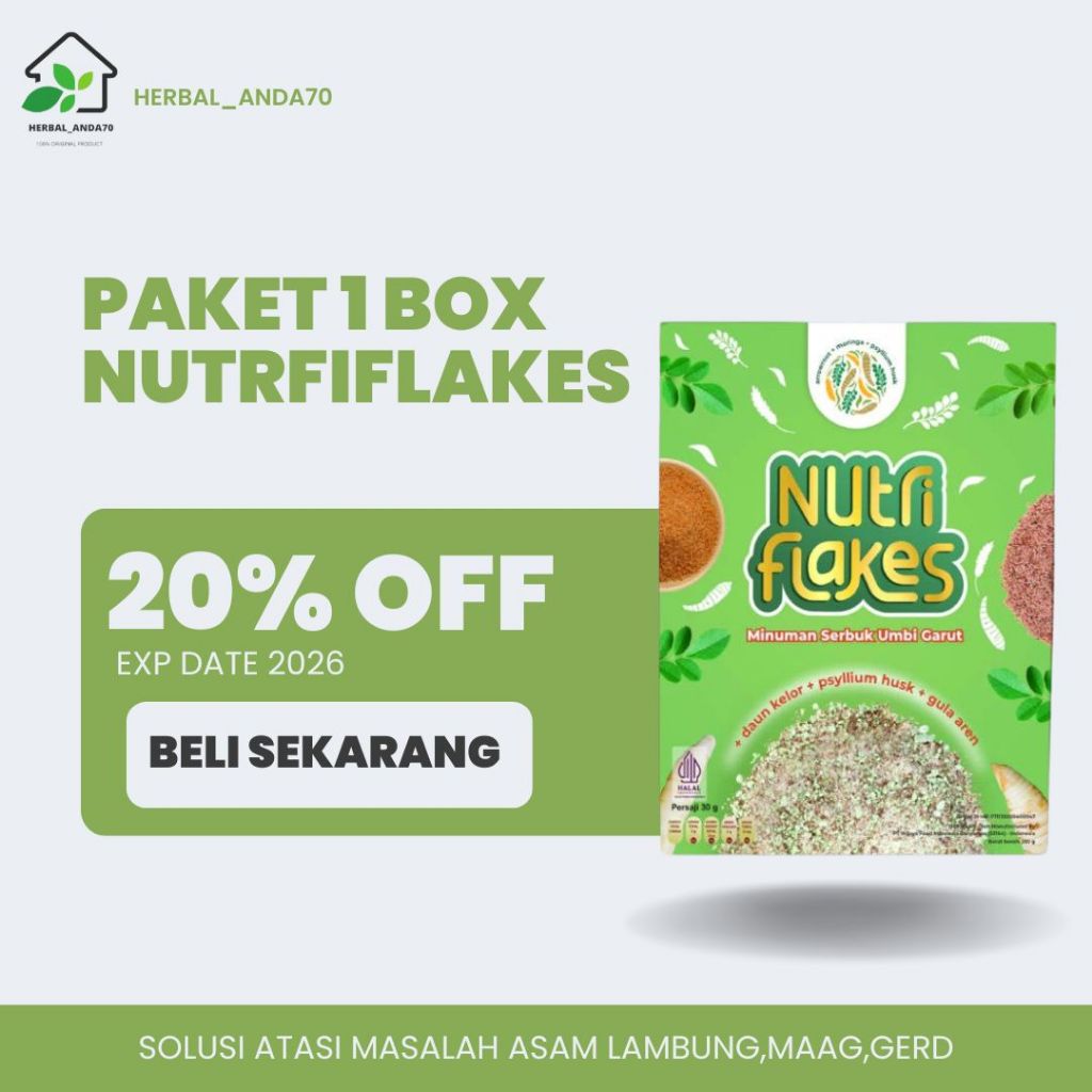 

Nutriflakes Original Sereal Umbi Garut Solusi Untuk Atasi Asam Lambung Magh Gerd, Suplemen Makanan Diet