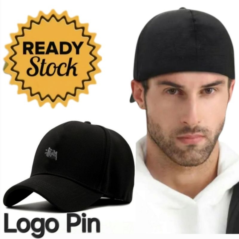 Topi Pria Built up Sttusy Logo Pin Bahan Flexibel Caps Baseball