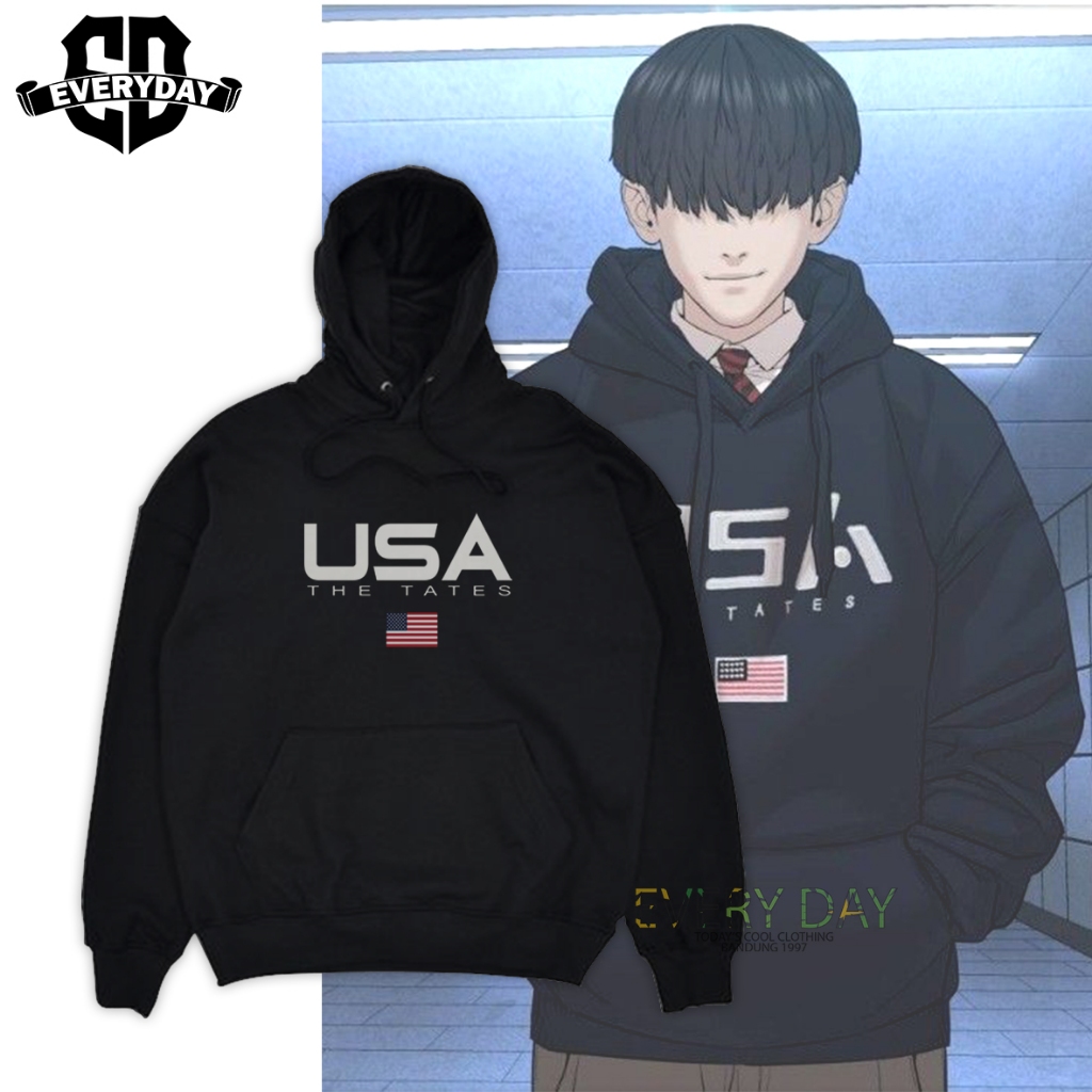 Jaket Hoodie Manhwa HOW TO FIGHT Cotton Fleece Hitam