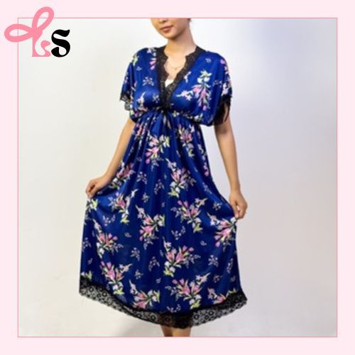 Lovelly Shopping Baju Tidur Bahan Satin Dress Lingerie Lembut daster Renda piyama motif bunga bunga 