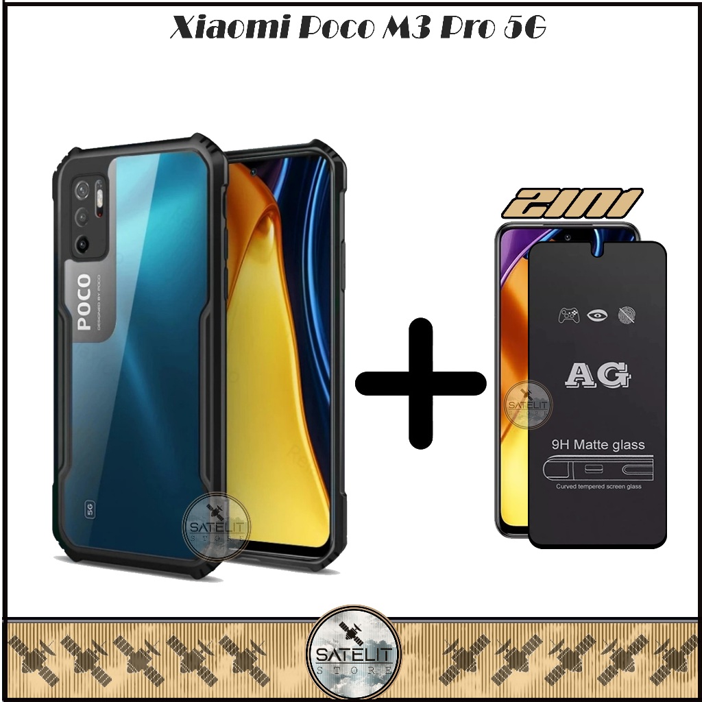 Promo Paket 2IN1 Case Transparan Xiaomi Poco M3 Pro 5G Poco M3 4G Poco M3 Tempered AG Full Layar