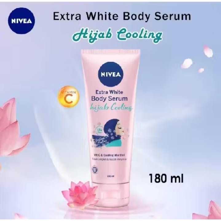 Body Serum Nivea Hijab Cooling Extra White 180ml - Vitamin C & Cooling Menthol UV Filter - Serum Han