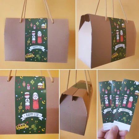 

( 5 Pcs ) Gable Box & Idul Fitri Belt Dus Tenteng Kue Kering Lebaran Paperbag Cookies Size S Motif Silahturahmi