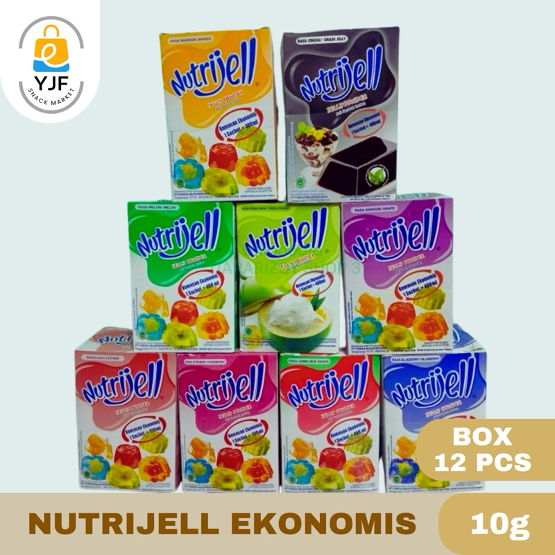 

nutrijell EKONOMIS BOX / Nutrijell Puding Buah Aneka Rasa / Agar-Agar Puding Coklat / Plain / Anggur - 10g x 12PCS