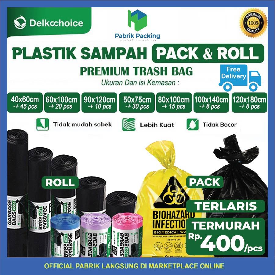 Trash Bag Garbage Bag Kantong Plastik Sampah Pack dan Roll Jumbo Tebal Termurah Delkochoice