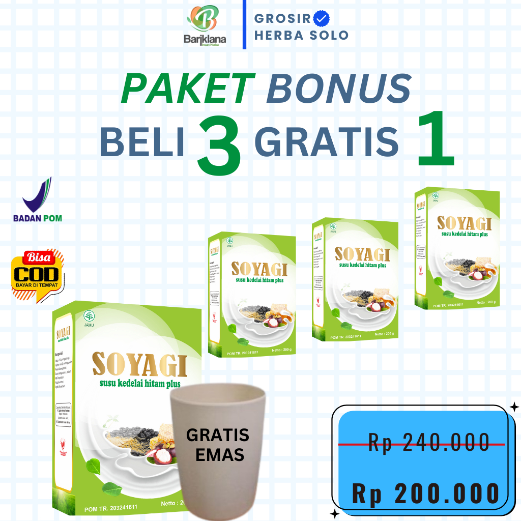 

(BELI 3 GRATIS 1 BOX) SOYAGI Susu Diet Kedelai Hitam Plus partner GOMILK 200 gr