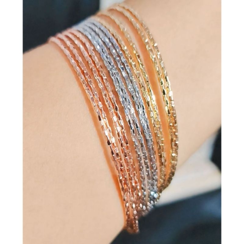 xuping88 gelang keroncong isi 12 pcs  mix 3 warna motif bambu  mewah lapis emas titanium bronze 24k