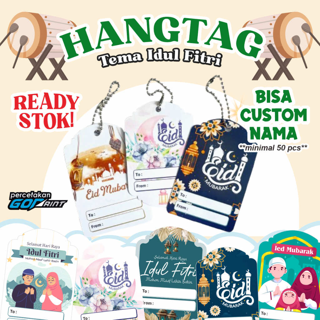 

Cetak hangtag Idul Fitri lebaran tali rantai custom nama ready stok