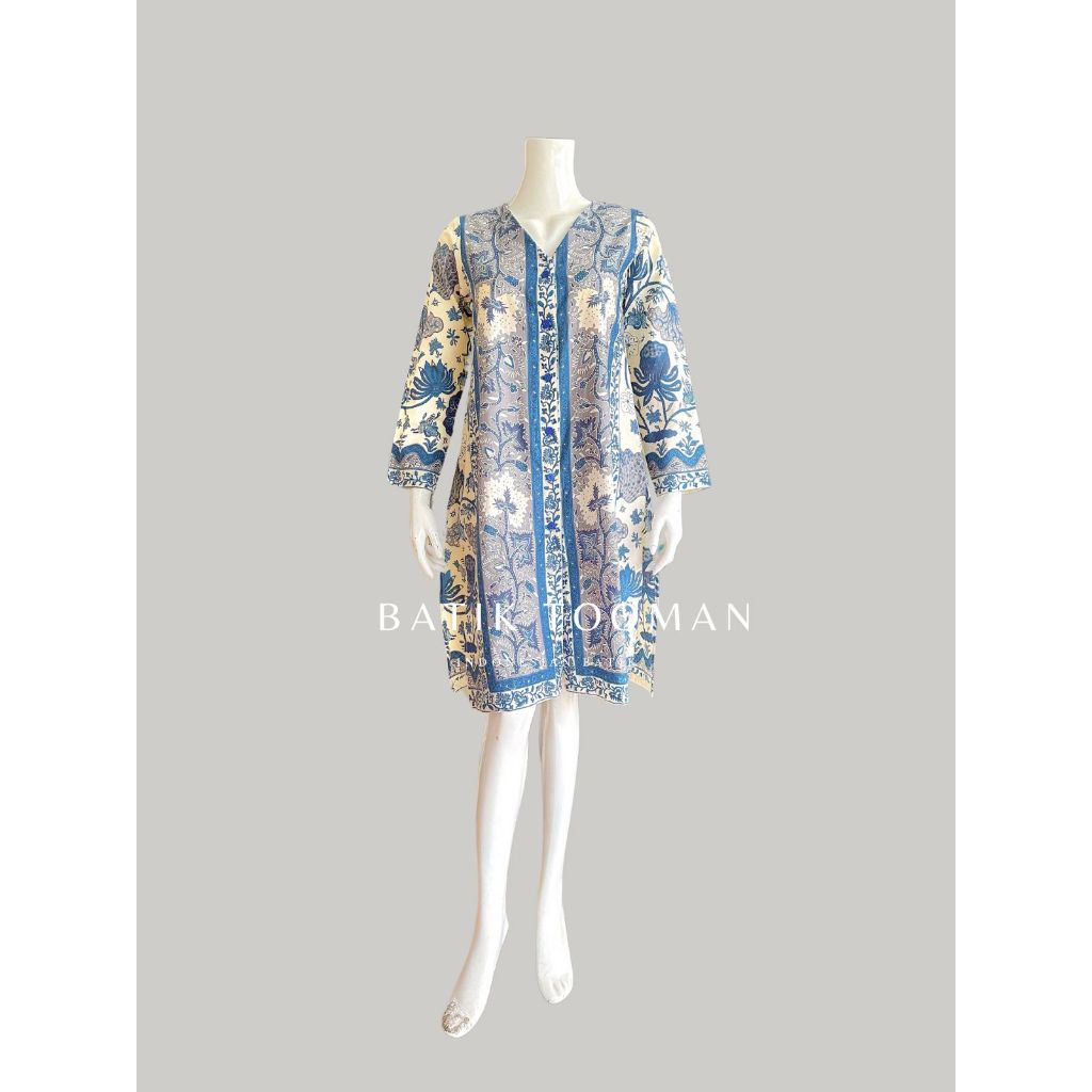 ASTRID BROKEN WHITE SOFT DENIM BLUE Atasan Tunik Batik Warna Biru Muda Pastel Putih