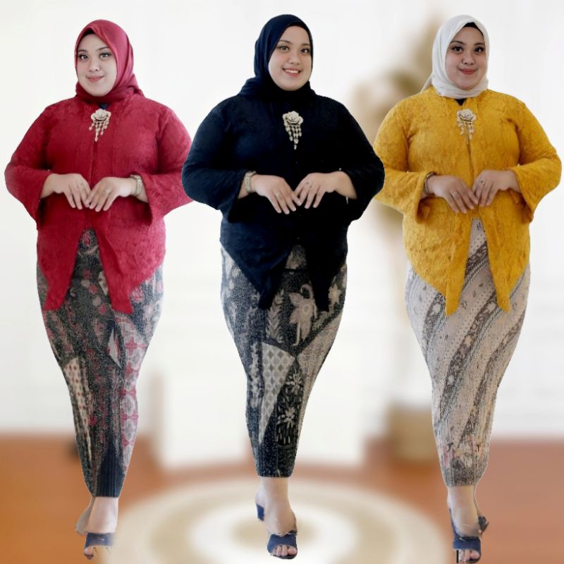 SETELAN KEBAYA BROKAT FLOY JUMBO LD 130 KEBAYA KARTINI MODERN ATASAN KEBAYA ENCIM BRUKAT MODERN KEBA