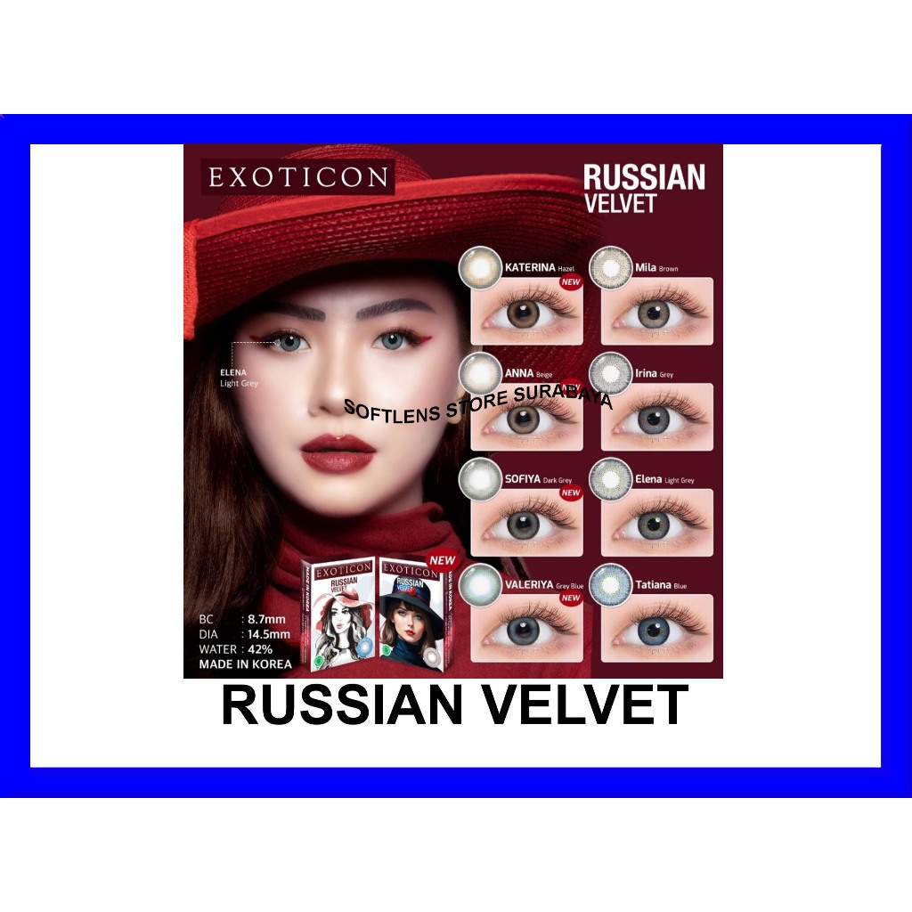 (BISA COD) Softlens X2 RUSSIAN VELVET 14,5 MM Normal & Minus (-0.50 S/D -6.00) Exoticon / Soflen Rus