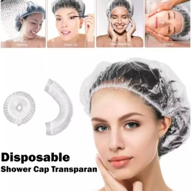 241 shower cap polos travel plastik penutup kepala topi mandi keramas pelindung rambut helm ojol goj