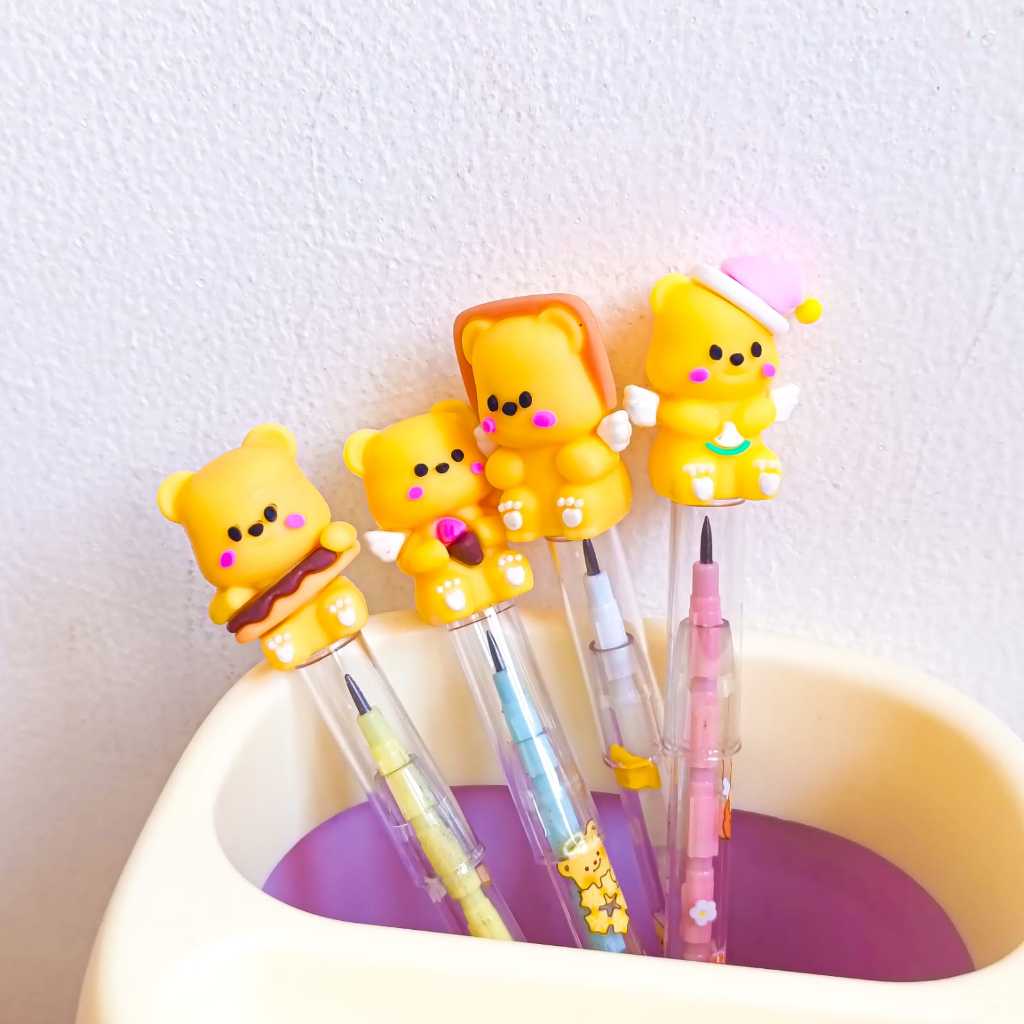 

(12 Pcs) Pensil Butter Bear Susun Bensia Lantu Beruang Pencil Bisa Diisi Ulang Pop Mart Teddy Bear