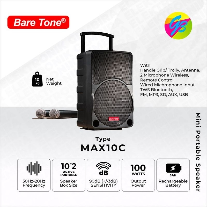 Speaker Aktif Portable Baretone max10c 10 inchi aktif speaker Baretone Original