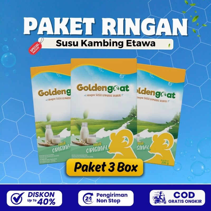 

3 BOX GOLDENGOAT SUSU KAMBING ETAWA BUBUK ORIGINAL MURAH ATASI NYERI SENDI LUTUT TULANG ASAM URAT SESAK NAFAS ASMA PARU PARU BATUK MENAHUN