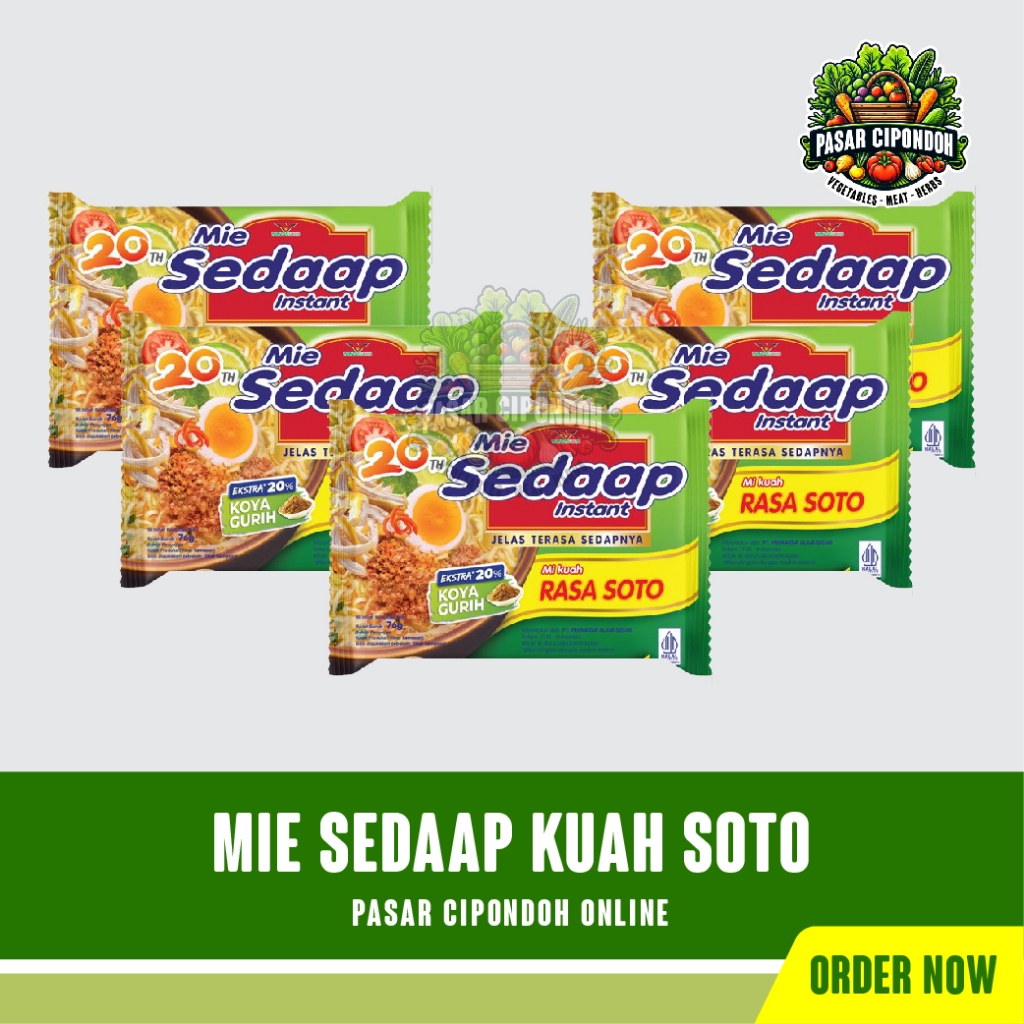 

Mie Sedaap Instant Mi Kuah Rasa Soto 75 gram 5 Pcs - Pasar Cipondoh Tangerang