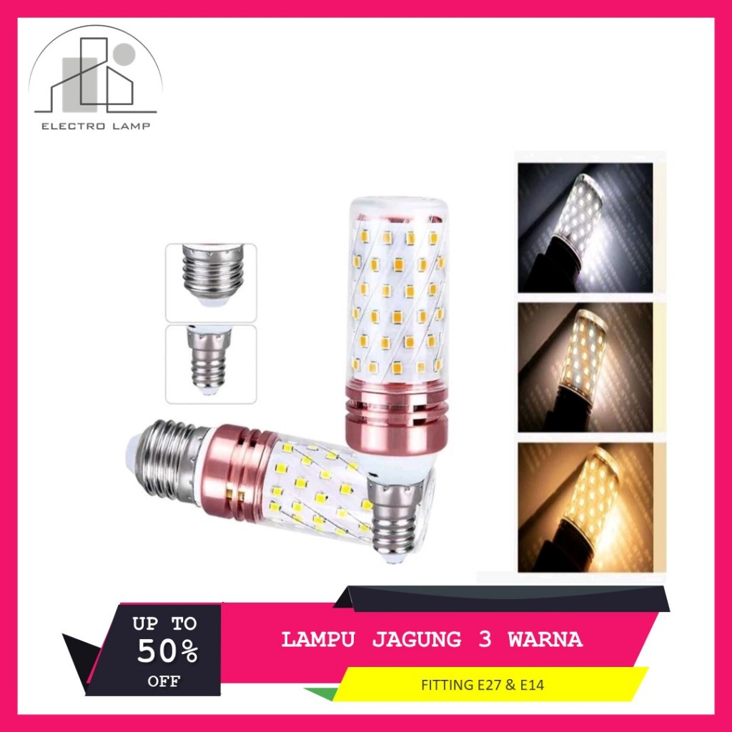Termurah Lampu Candle LED E27 / Model Jagung / E14 3Warna 12W / Lampu Lilin
