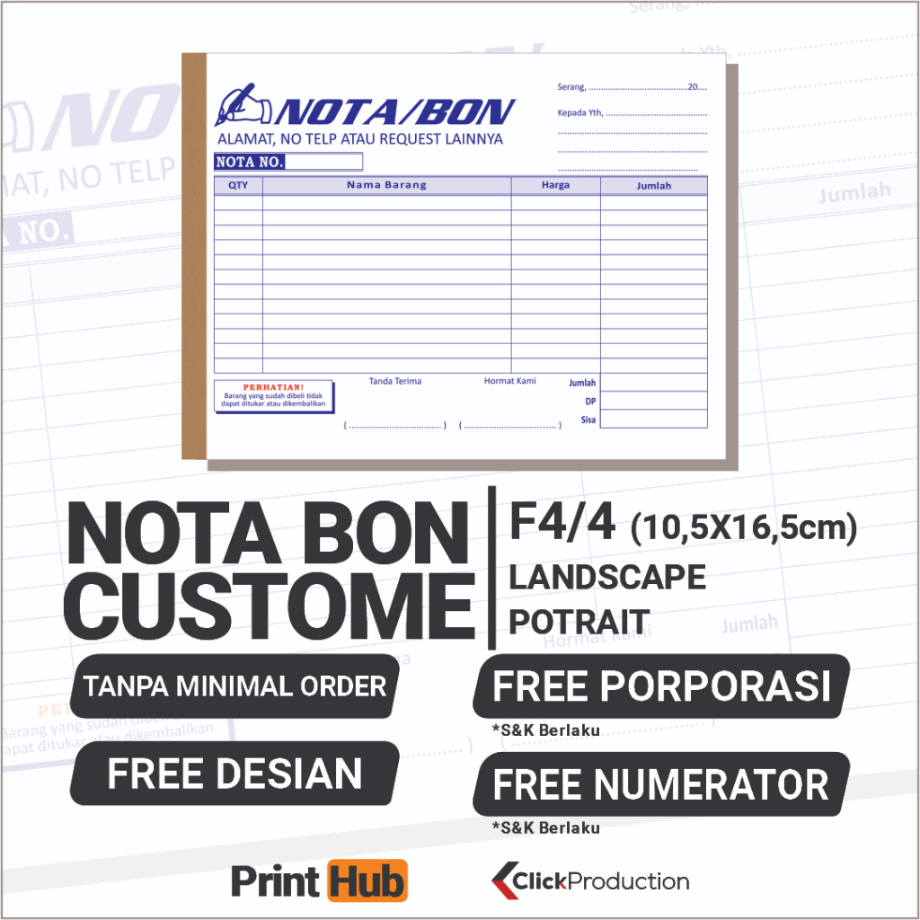 

NOTA CUSTOME TANPA MINIMAL ORDER F4/4 (10,5X16,5cm)
