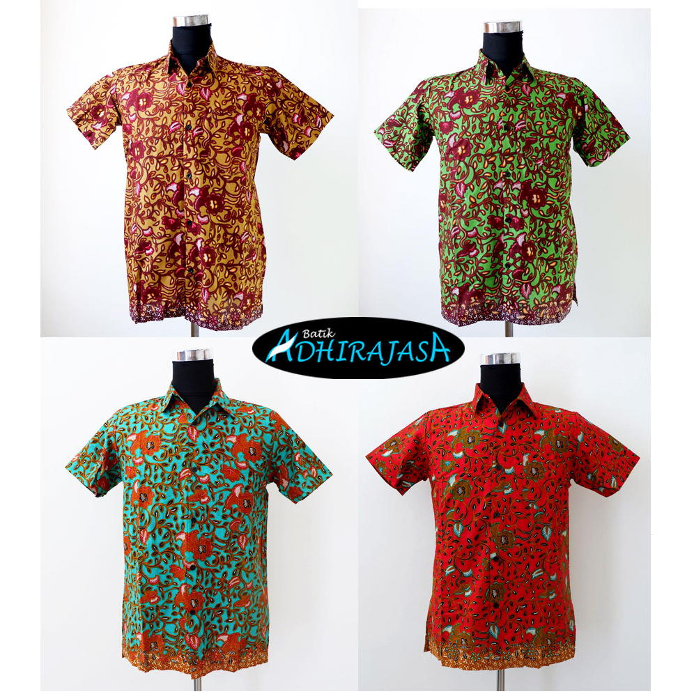 Batik Adhirajasa SIZE LOKAL : LASEM 7 (Kuning - Hijau - Ijo Tosca - Merah) - Lengan Pendek