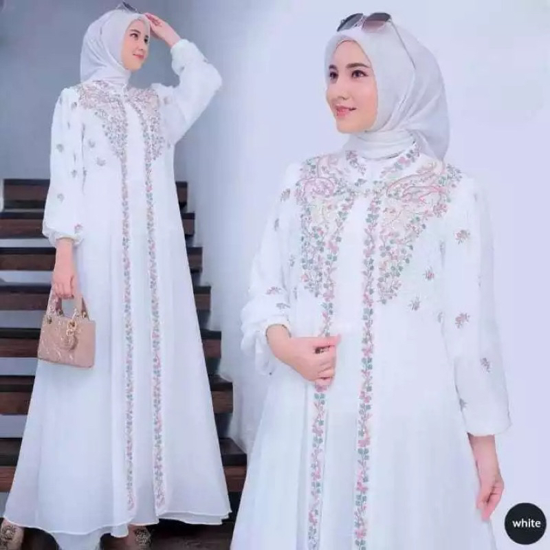 (Naura)Abaya Naura Bordir/Gamis Bordir Bunga/Abaya Hitam