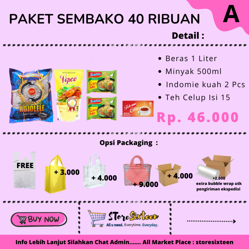 

Paket Sembako 40 Ribuan A / Paket Sembako Murah by storesixteen