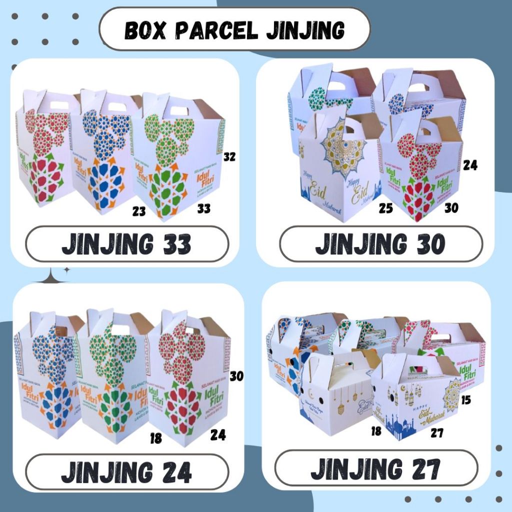 

Kardus Jinjing 33x23x32 / 30x25x24 / 24x18x30 / 27x18x15 Dus Parcel Packing/ Box Parcel / Box Lebaran/Dus Parsel Ied idul Fitri/Paket Sembako/Bingkisan sembako/hampers/eid mubarak/Jinjing 33/ Jinjing 30/ Jinjing 24/Jinjing 27