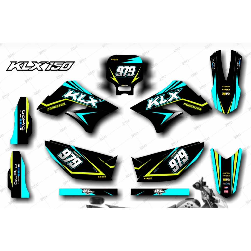 Decal sticker klx 150 motif biru kuning tosca simple D-A1-386