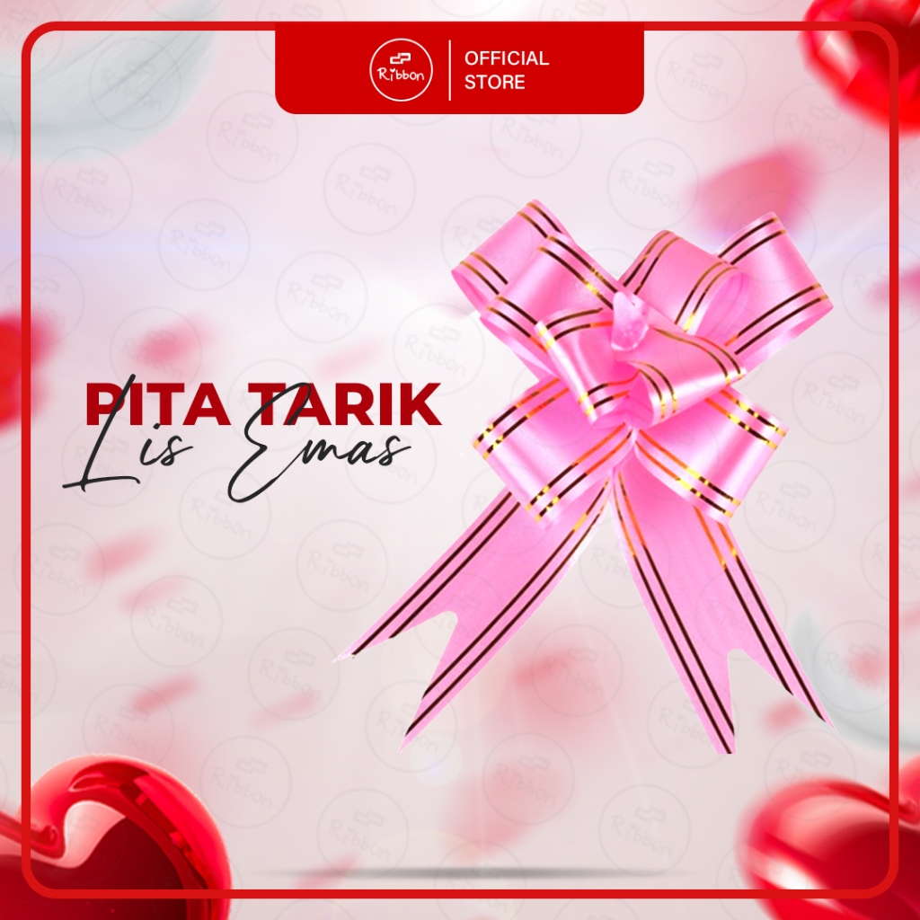 

Pita Tarik 32mm Lis Emas Serut Besar Hiasan Parcel Souvenir Pull Flower Ribbon 30 32 mm Gold Stripes Ukuran Sekitar 30mm