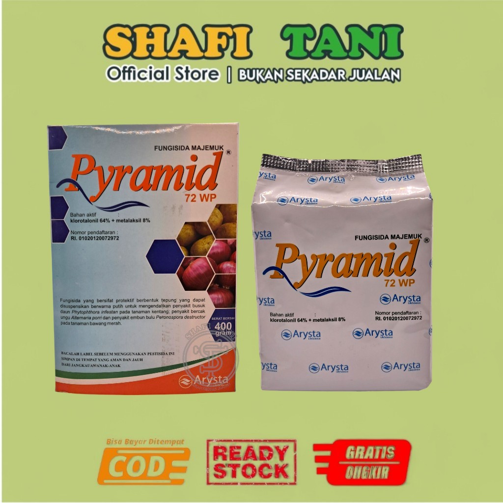 FUNGISIDA PYRAMID 72WP 400gr digunakan untuk mengendalikan penyakit pada tanaman pertanian berfungsi