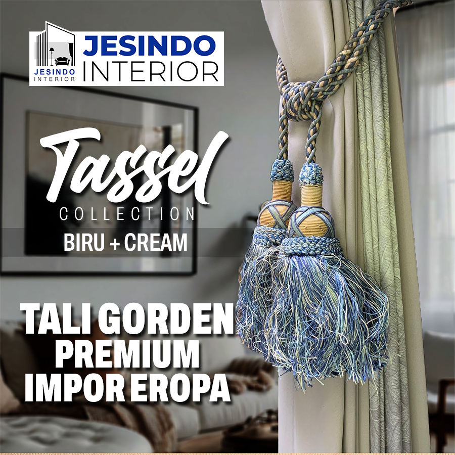 Tali Ikatan Gorden Gordyn Tassel Mewah Import Eropa  "29 BIRU + CREAM"