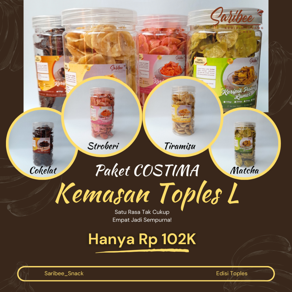 

SARIBEE | PAKET TOPLES L | KERIPIK PISANG LUMER TOPLES | KERIPIK PISANG COKLAT | MURAH | 4 Varian Rasa Lengkap